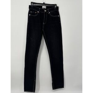 GANNI Black Wash Button Fly Inner Ankle Splits Straight Leg Jeans Womens 25x32